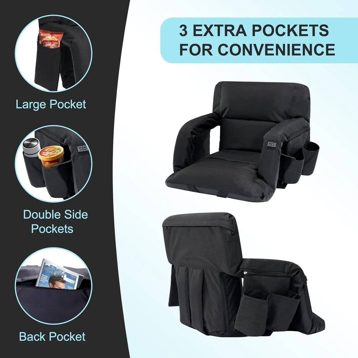 VIKRN Stadium Seat with Heat & Back Support – Portable Padded Bleacher Cushion Chair