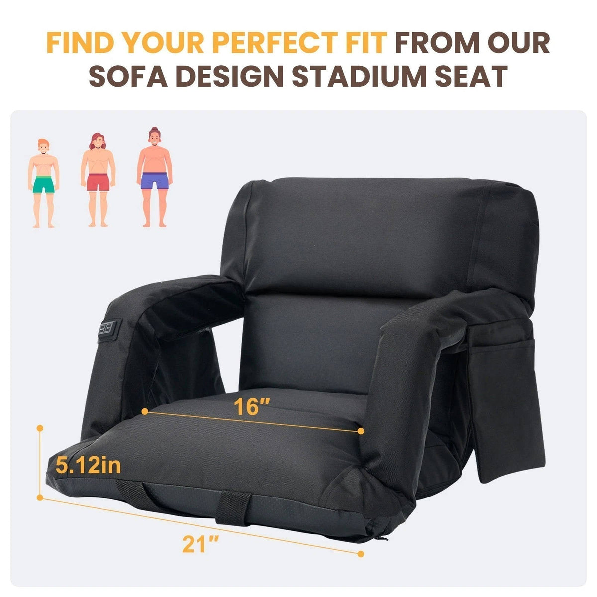 VIKRN Stadium Seat with Heat & Back Support – Portable Padded Bleacher Cushion Chair