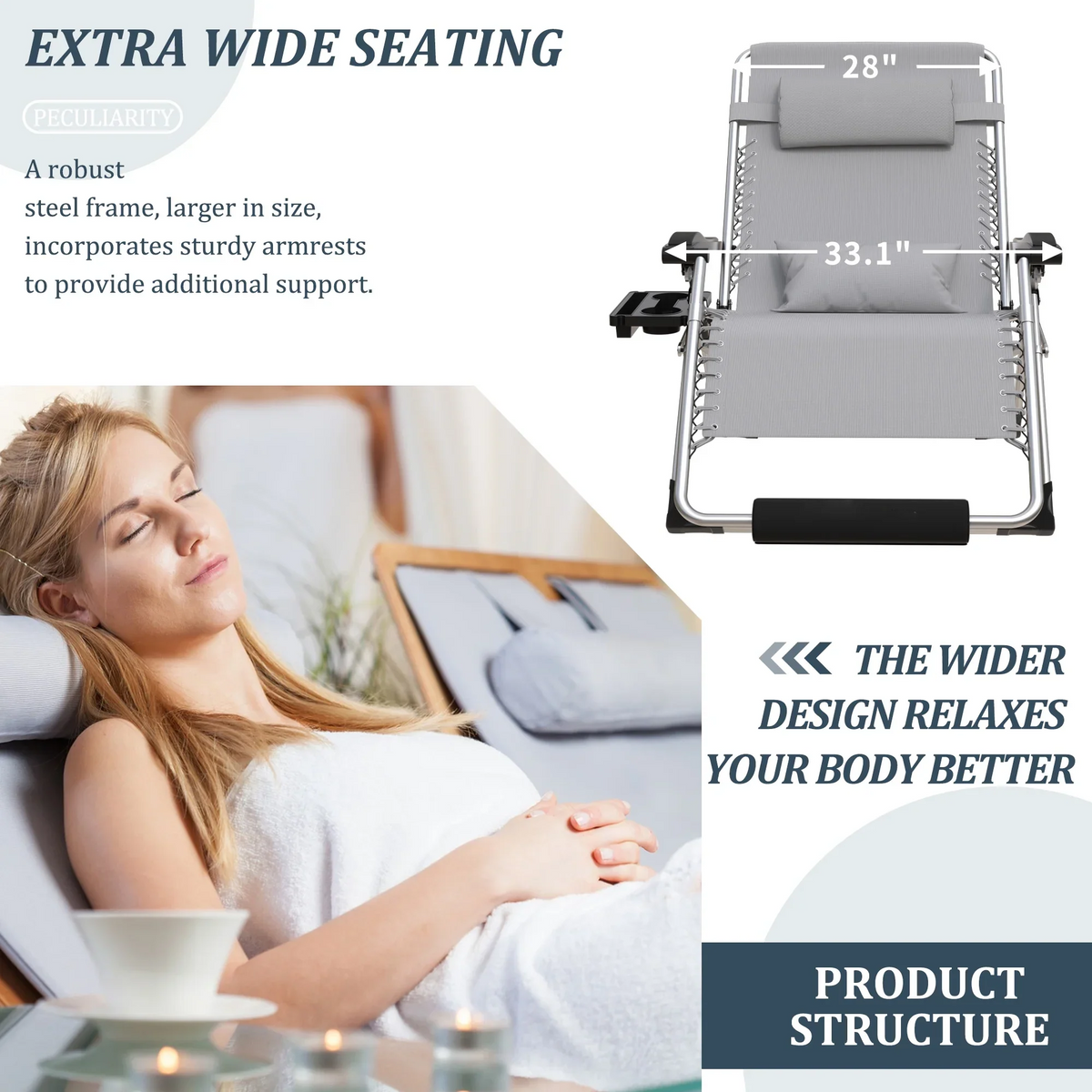 VIKRN Portable Folding Lounge Chair – Heavy-Duty Outdoor Recliner with 500LB Capacity
