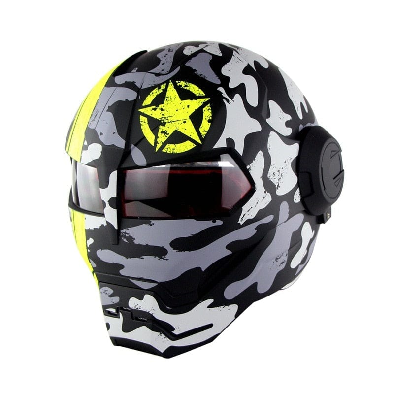 Flip-Up Modular Motorcycle Helmet - Retro Full-Face with Open Visor