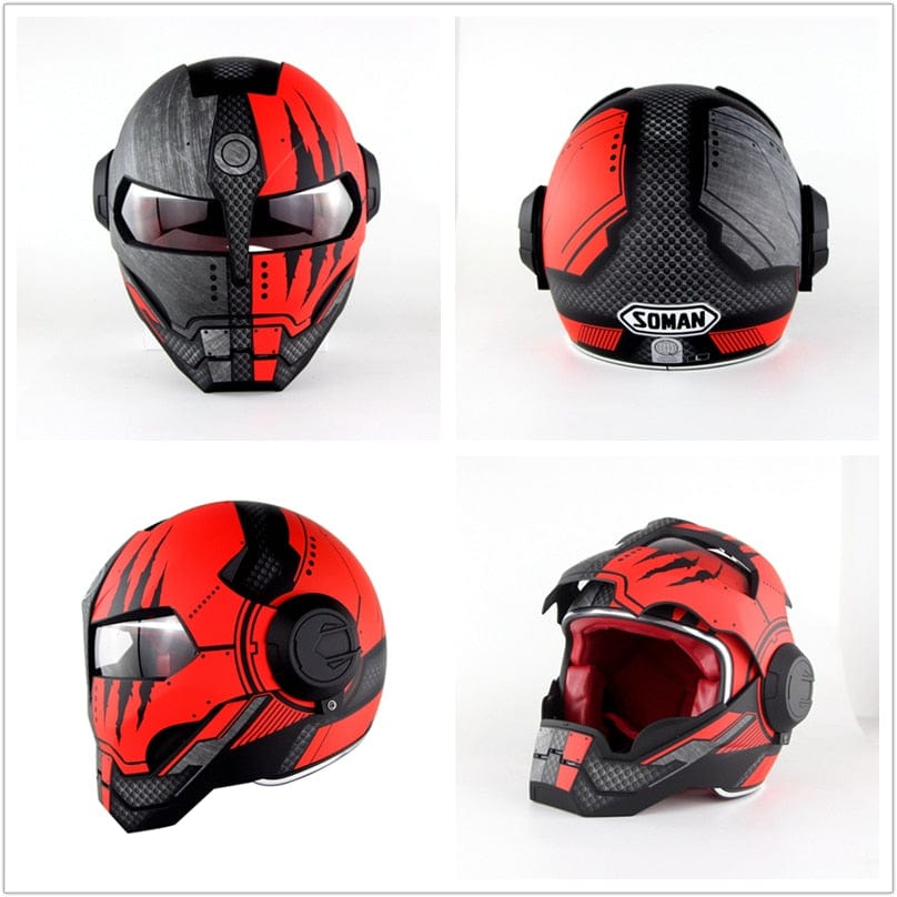 Flip-Up Modular Motorcycle Helmet - Retro Full-Face with Open Visor