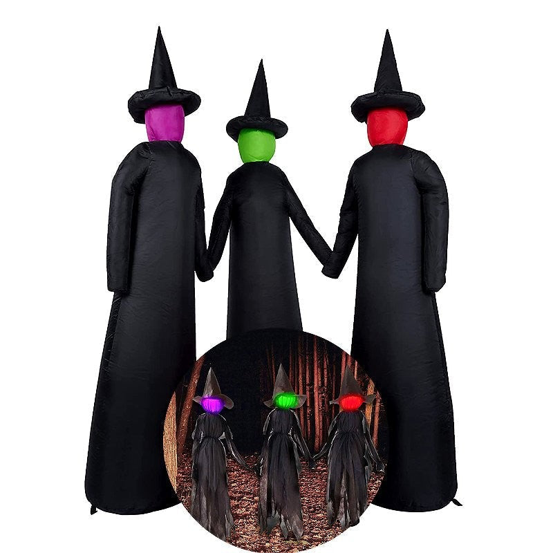 Inflatable Halloween Witch Trio with Built in LED Lights and Ground Stakes