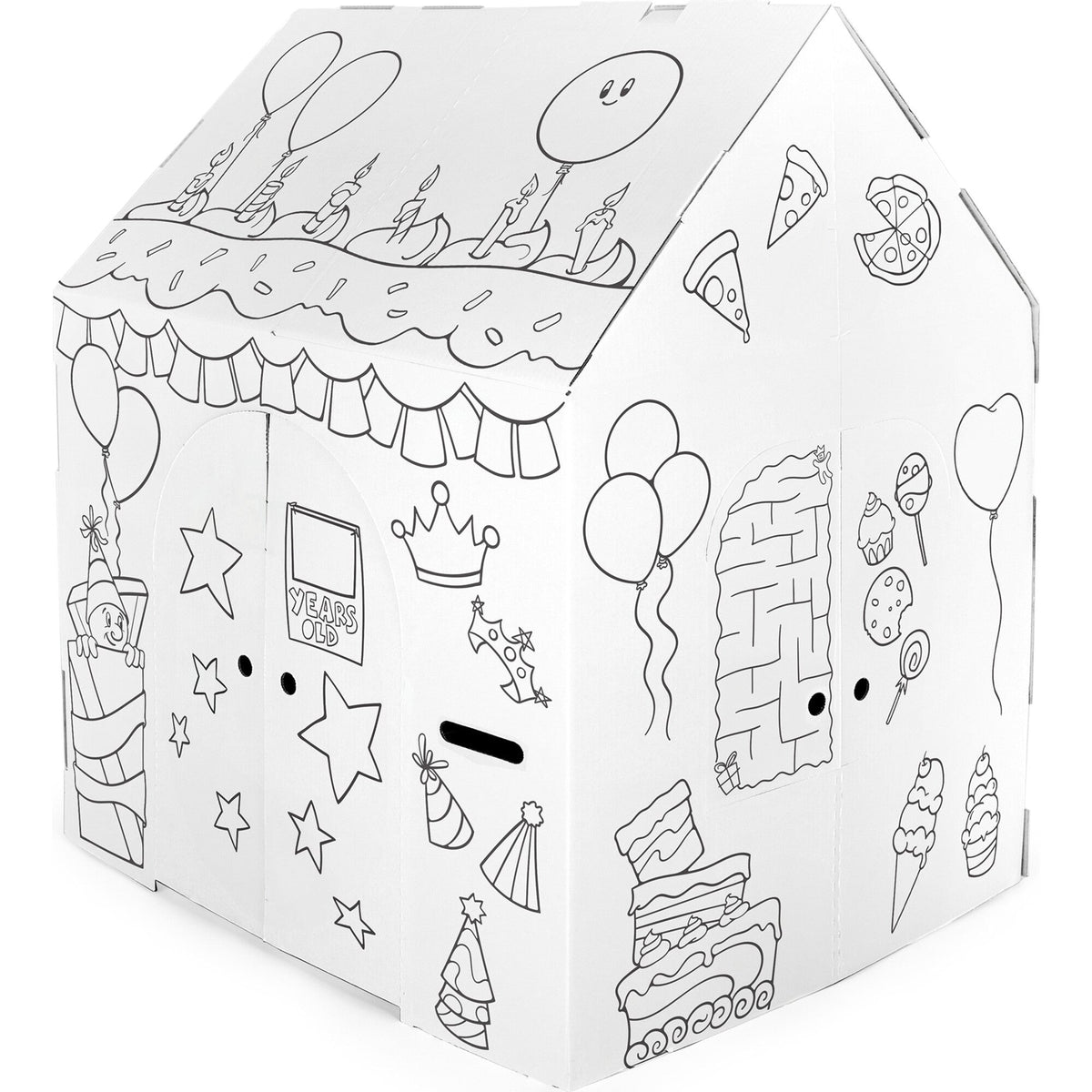 32" x 26.5" x 40.5 Decorate & Personalize Cardboard Playhouse Birthday Edition
