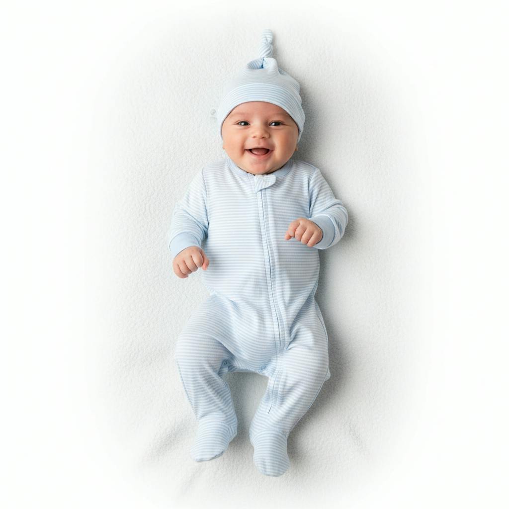 Blue Stripes Pima Cotton Baby One-Piece Pajamas