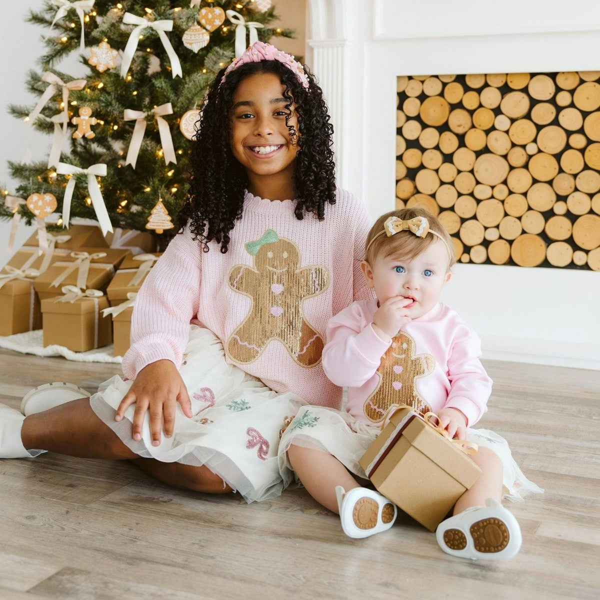Gingerbread Sequin Patch Christmas Long Sleeve Romper