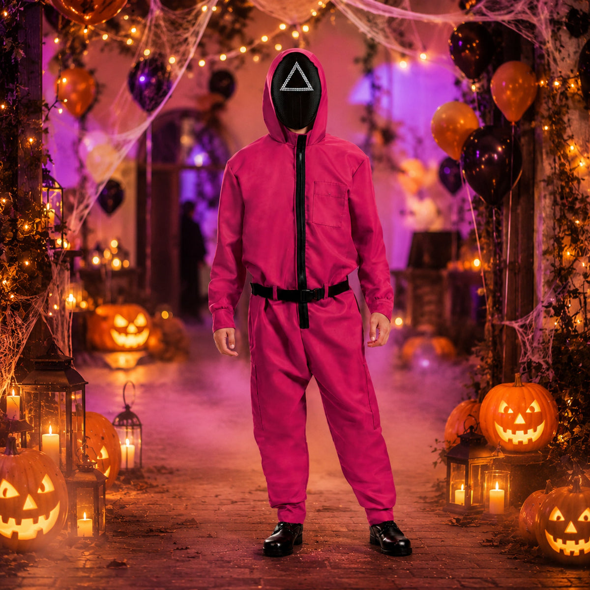 Pink Jumpsuit Halloween Party Costume With Matching And Belt