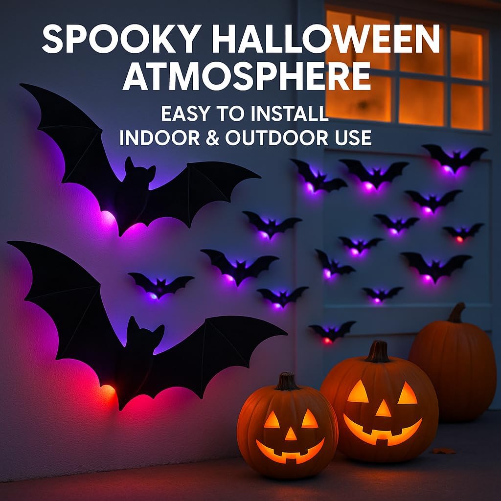 104-Piece Lighted Bat, Spider and Ghost Wall Decor Set