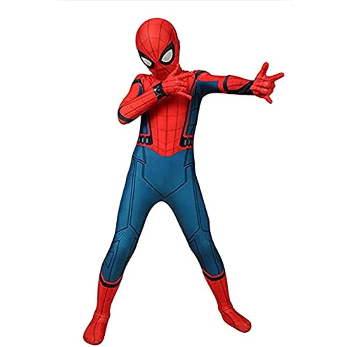 Superhero Costume Halloween Full-Body Red And Blue Spider Web Suit With Mask Cosplay Outfit Invisible Back Zipper