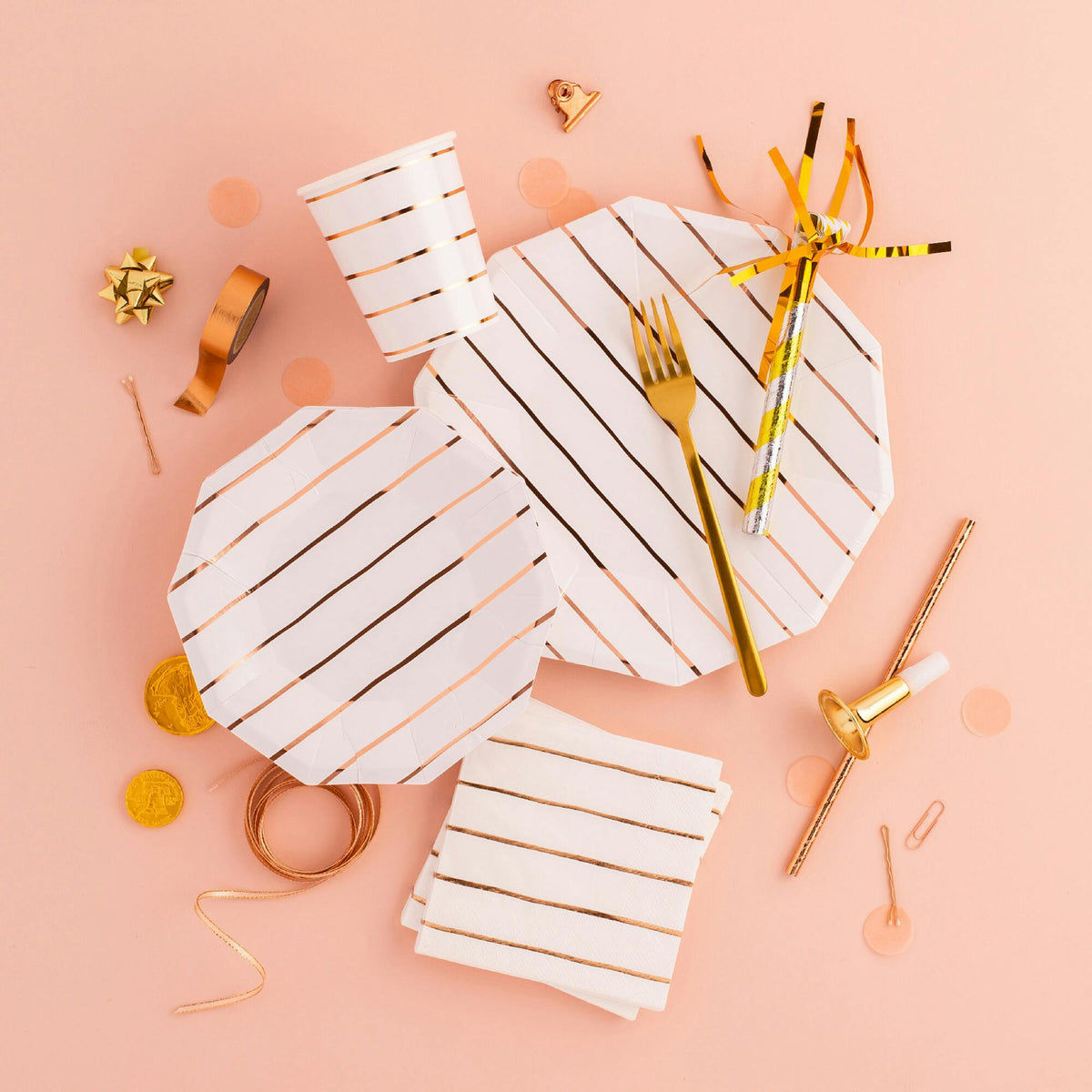 Rose Gold Frenchie Striped Large Napkins