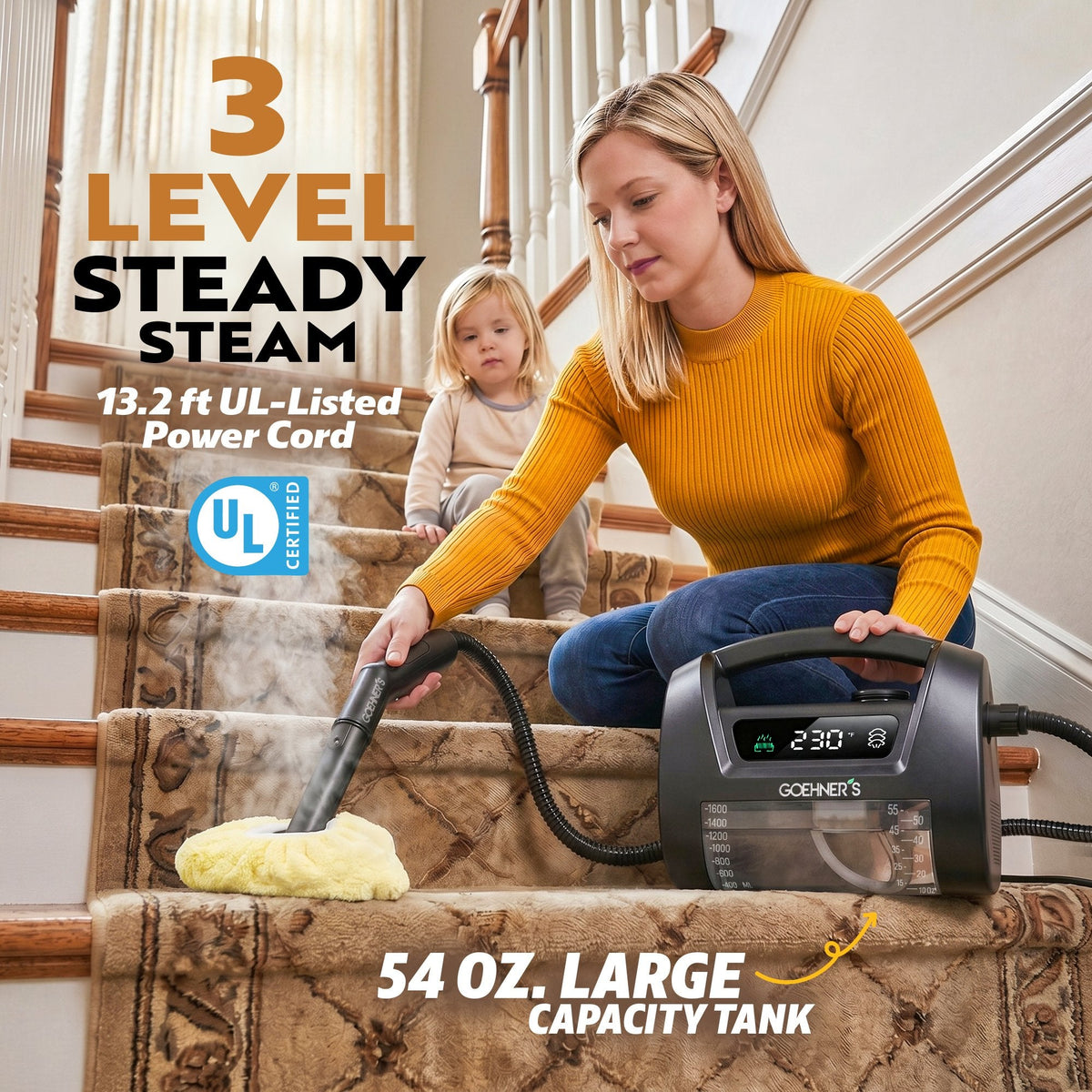 Handheld Steam Cleaner for Kitchen Grease, Range Hood & Stovetop — 230°F Dry Steam (Slate Black)