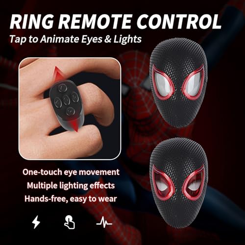 Miles Morales SpiderMan Mask | LED Glowing Eyes | Wearable Cosplay | Ring Remote Control