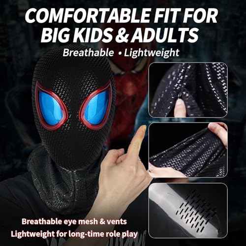 Miles Morales SpiderMan Mask | LED Glowing Eyes | Wearable Cosplay | Ring Remote Control