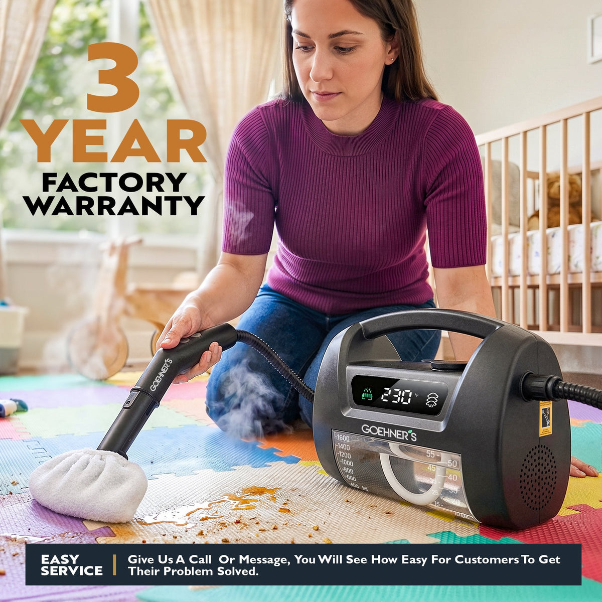 Handheld Steam Cleaner for Kitchen Grease, Range Hood & Stovetop — 230°F Dry Steam (Slate Black)