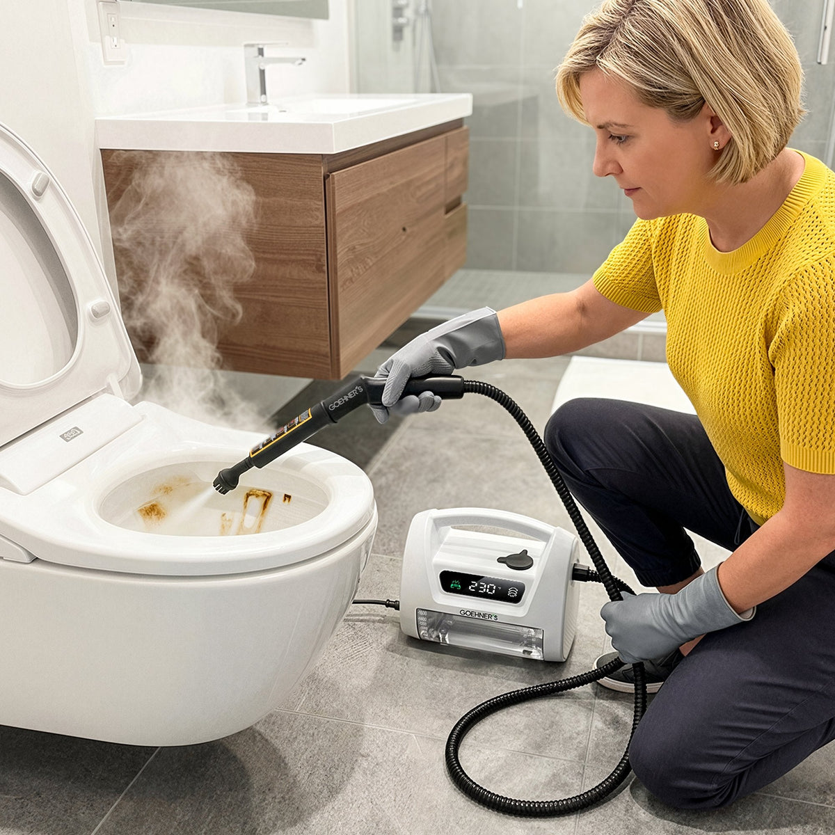 Handheld Steam Cleaner for Kitchen Grease, Range Hood & Stovetop — 230°F Dry Steam (Pearl White)