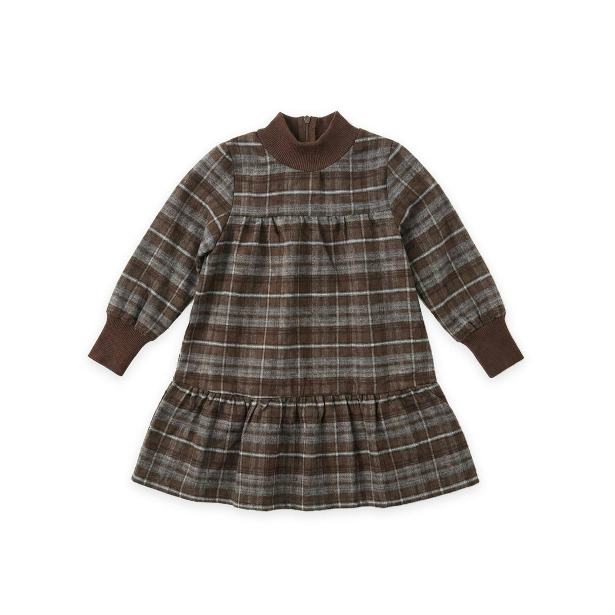 Plaid Dress With Knit Mock Neck & Cuff