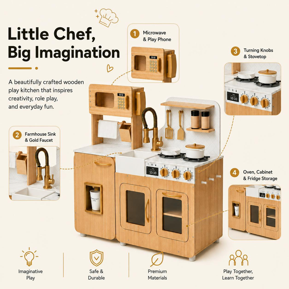 Little Chef Cyprus Medium Play Kitchen - Light Oak/White