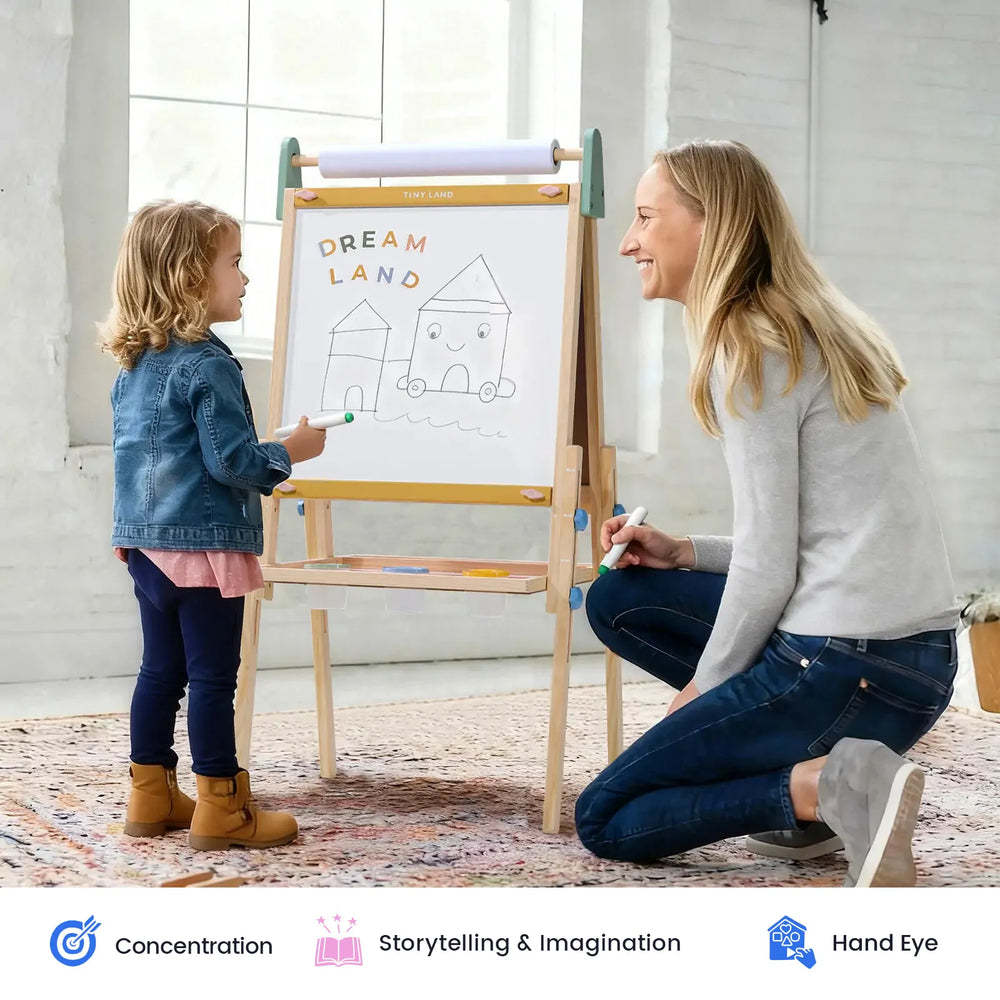 Tiny Land® 3-in-1 Art Easel for Kids & Paper Roll Set