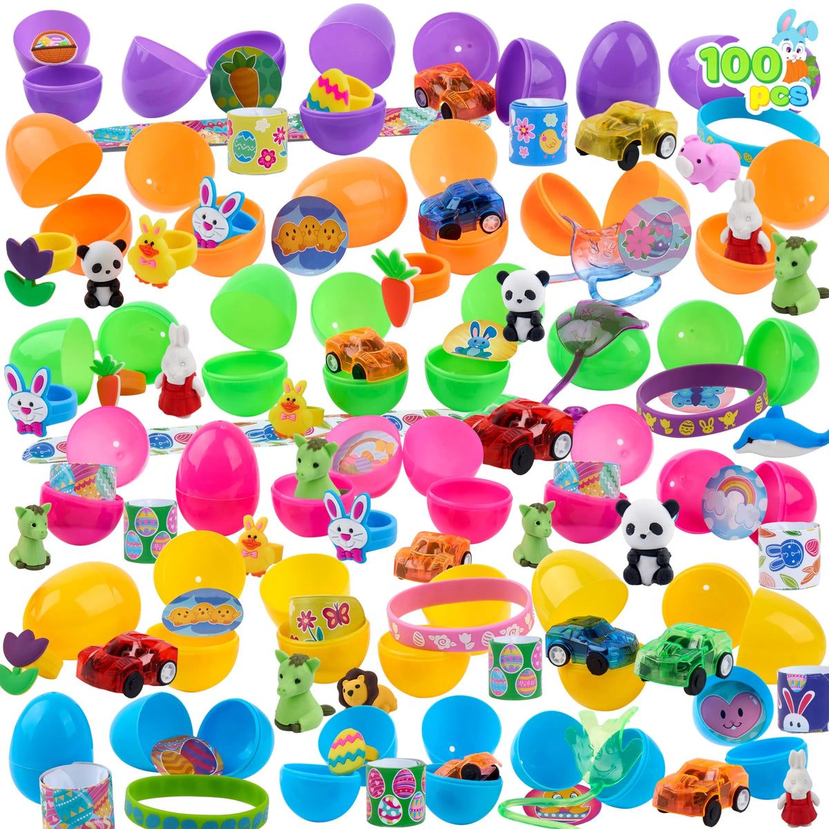 100Pcs Prefilled Easter Eggs With Assorted Toys Plus Stickers Inside for Easter Egg Hunt