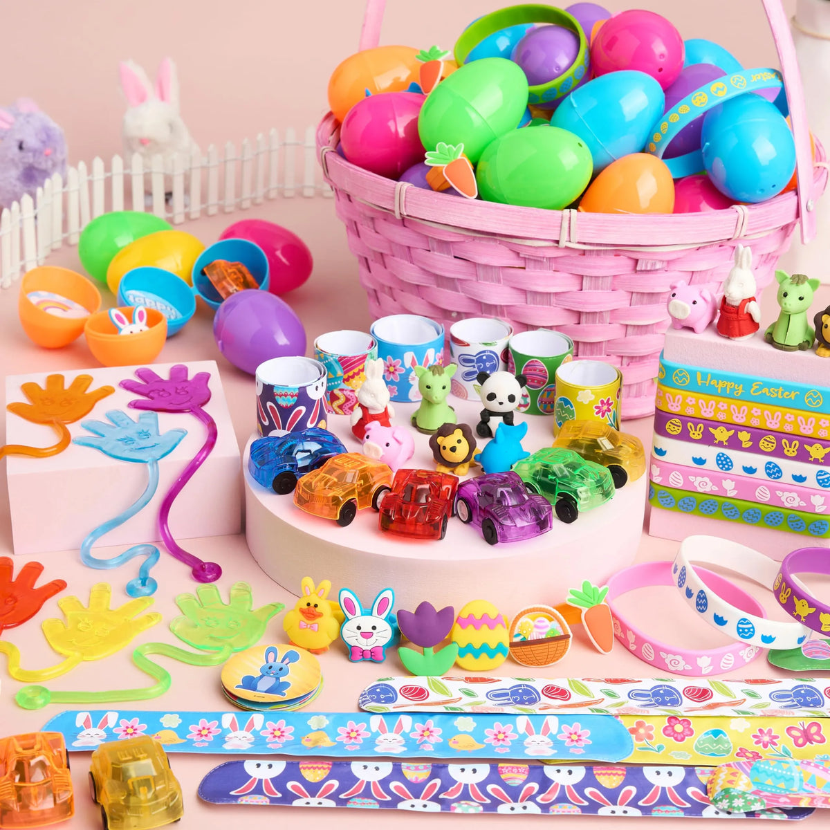 100Pcs Prefilled Easter Eggs With Assorted Toys Plus Stickers Inside for Easter Egg Hunt