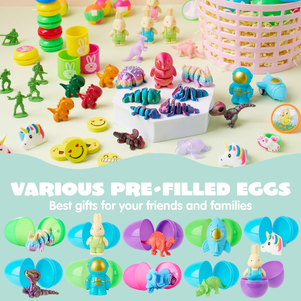 100 Pcs Prefilled Easter Eggs with Assorted Toys for Easter Hunt, Basket Stuffers & Classroom Prizes