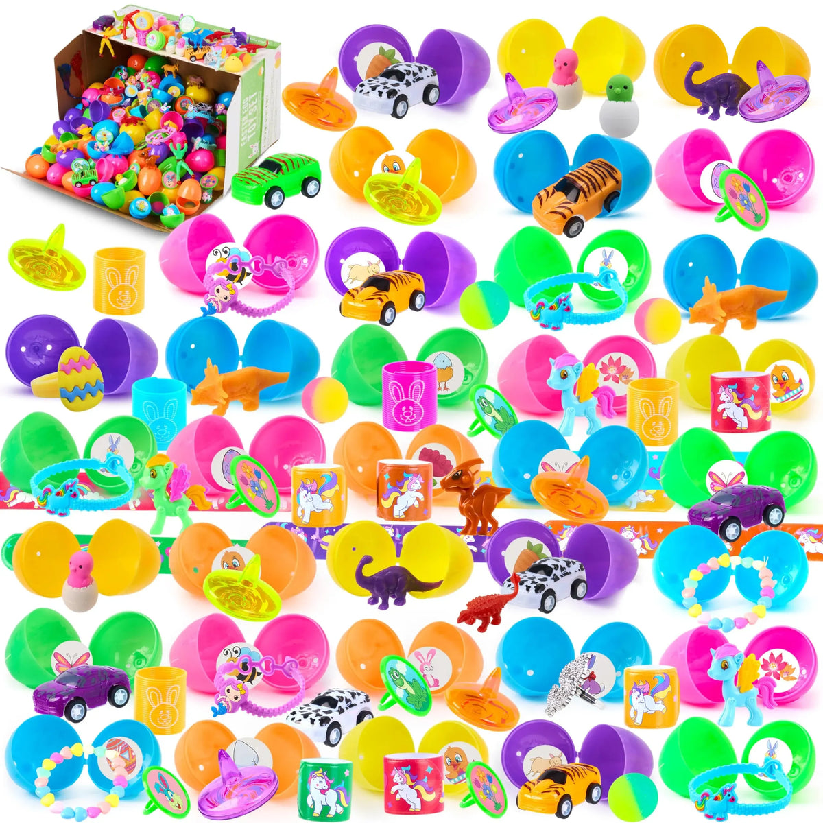 100Pcs 2.5in Toys and Stickers Prefilled Easter Eggs