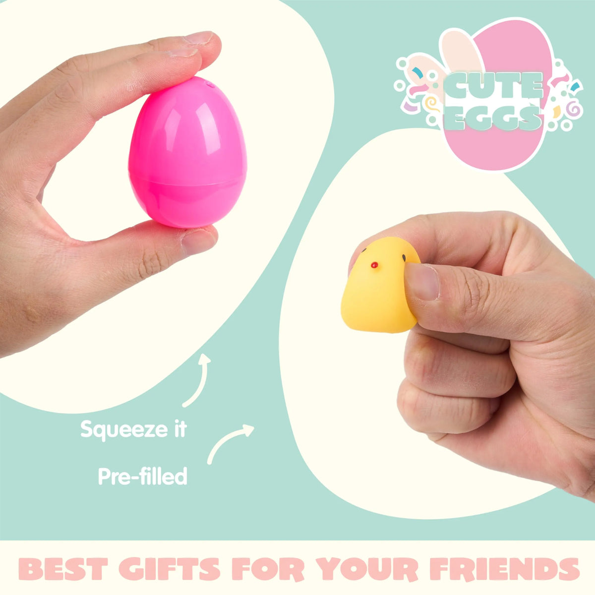 100Pcs 2.5in Toys and Stickers Prefilled Easter Eggs