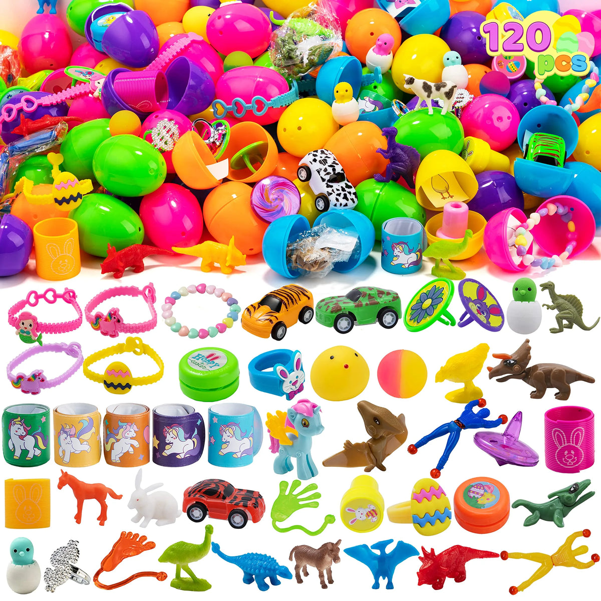 100Pcs 2.5in Toys and Stickers Prefilled Easter Eggs