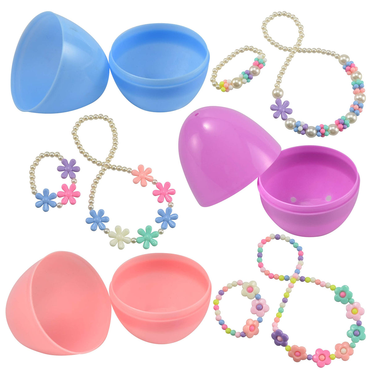 12 Pack Prefilled Easter Eggs with Jewelry Toys for Kids Party Favors & Classroom Prizes