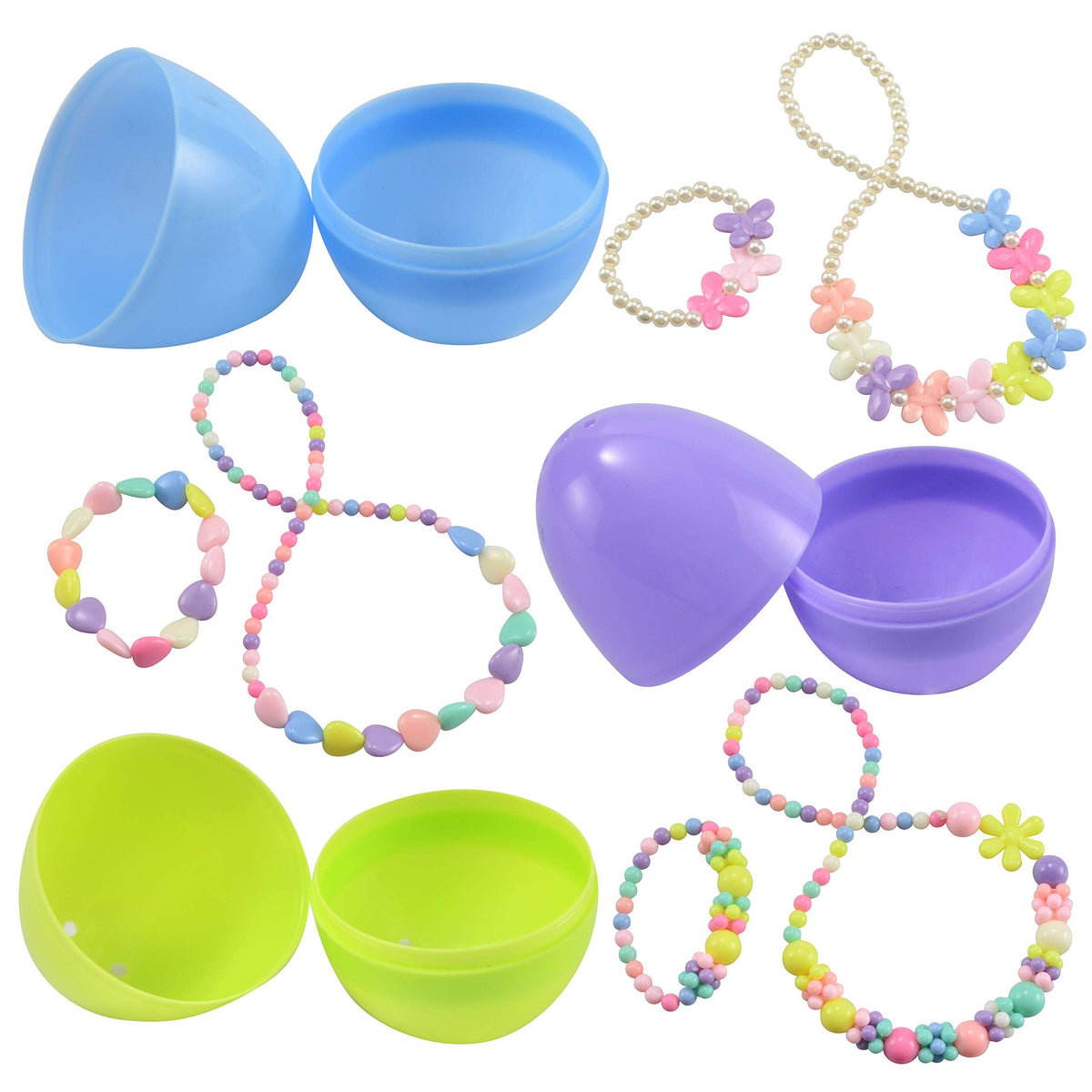 12 Pack Prefilled Easter Eggs with Jewelry Toys for Kids Party Favors & Classroom Prizes