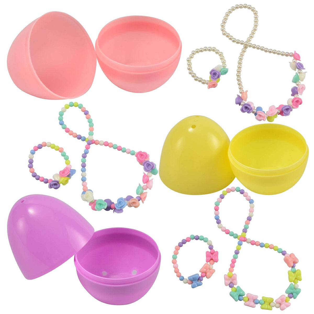 12 Pack Prefilled Easter Eggs with Jewelry Toys for Kids Party Favors & Classroom Prizes