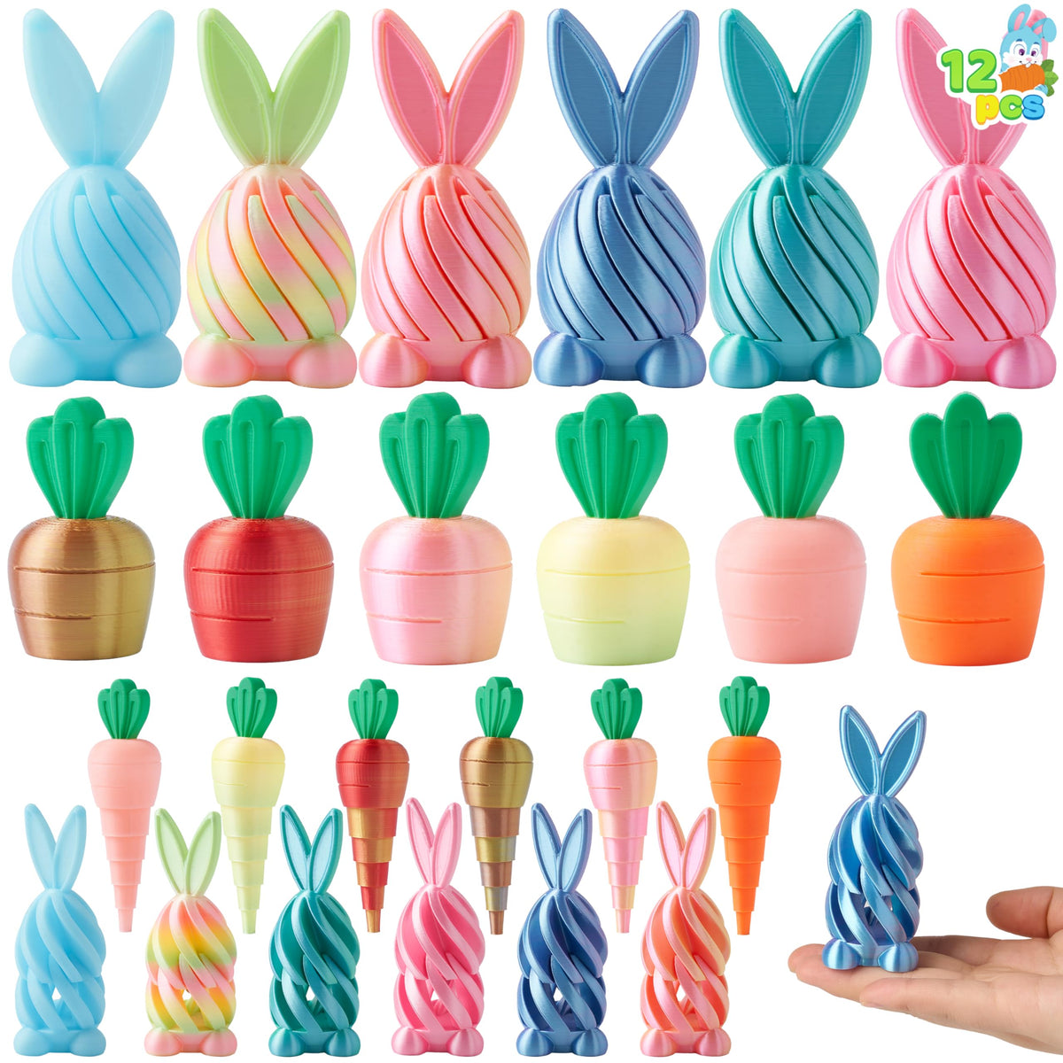 12 Pcs 3D Printed Easter Fidget Toys for Party & Classroom