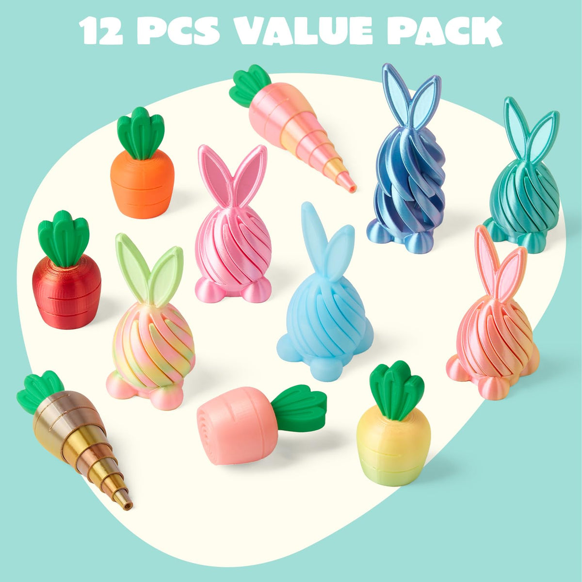 12 Pcs 3D Printed Easter Fidget Toys for Party & Classroom