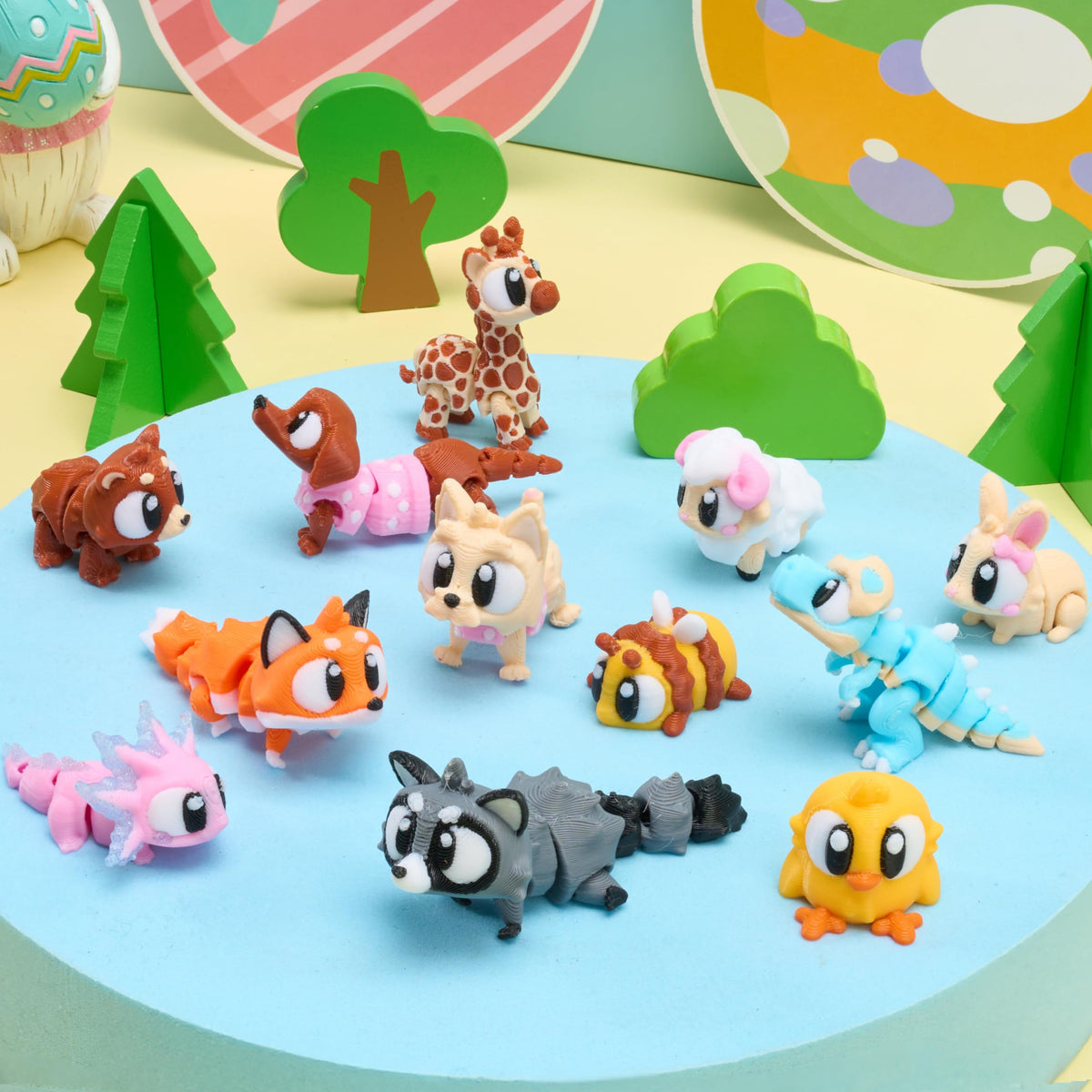12Pcs  Eggs Prefilled with 3D Printed Big Eye Animal Toys For Kids Party Favors