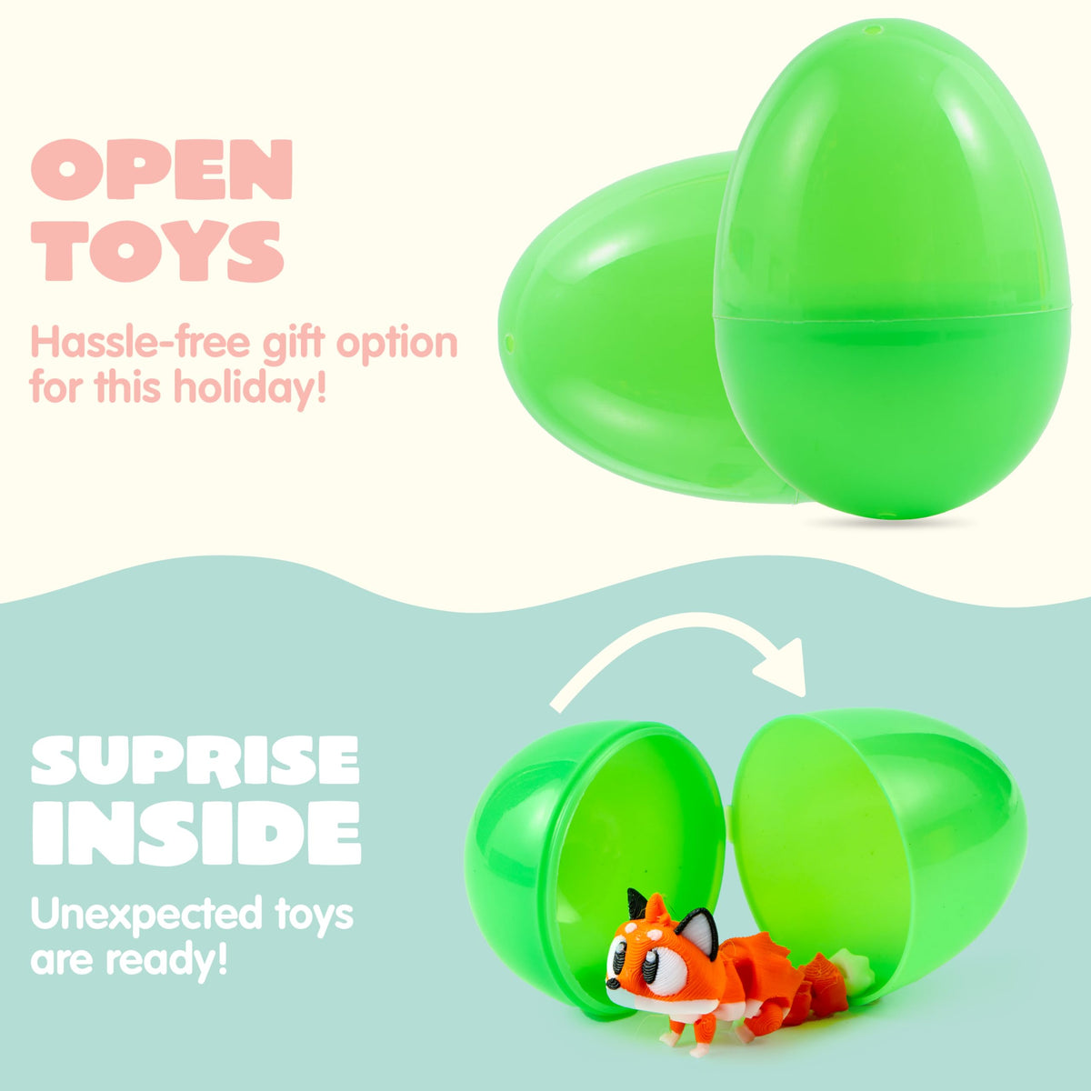 12Pcs  Eggs Prefilled with 3D Printed Big Eye Animal Toys For Kids Party Favors