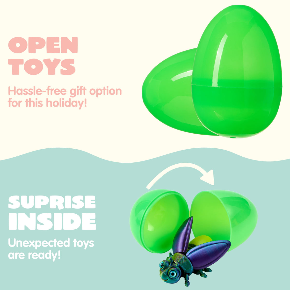12 Pcs Prefilled Easter Eggs with 3D Printed Insects Toys
