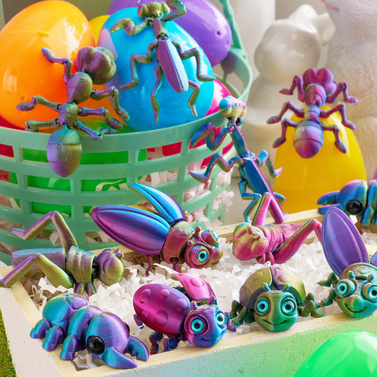 12 Pcs Prefilled Easter Eggs with 3D Printed Insects Toys