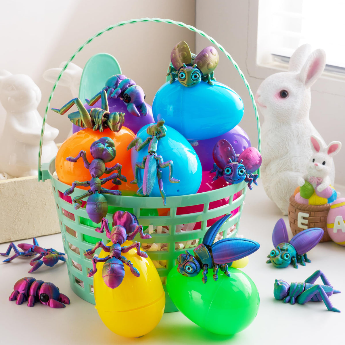 12 Pcs Prefilled Easter Eggs with 3D Printed Insects Toys