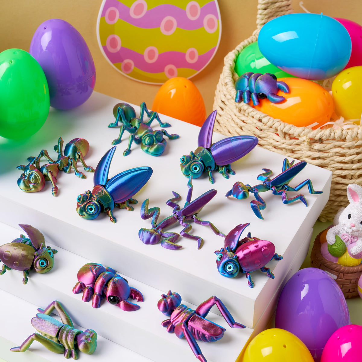 12 Pcs Prefilled Easter Eggs with 3D Printed Insects Toys