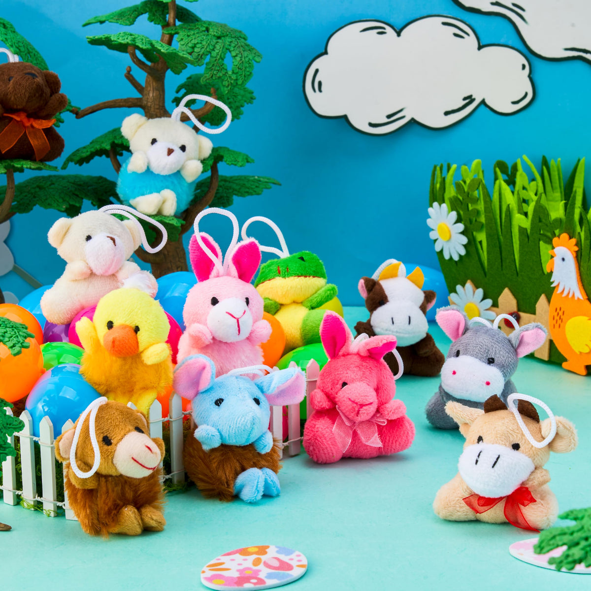 12 Pcs Prefilled Easter Eggs with Plush Toys for Egg Hunt, Party Favors & Classroom Prizes