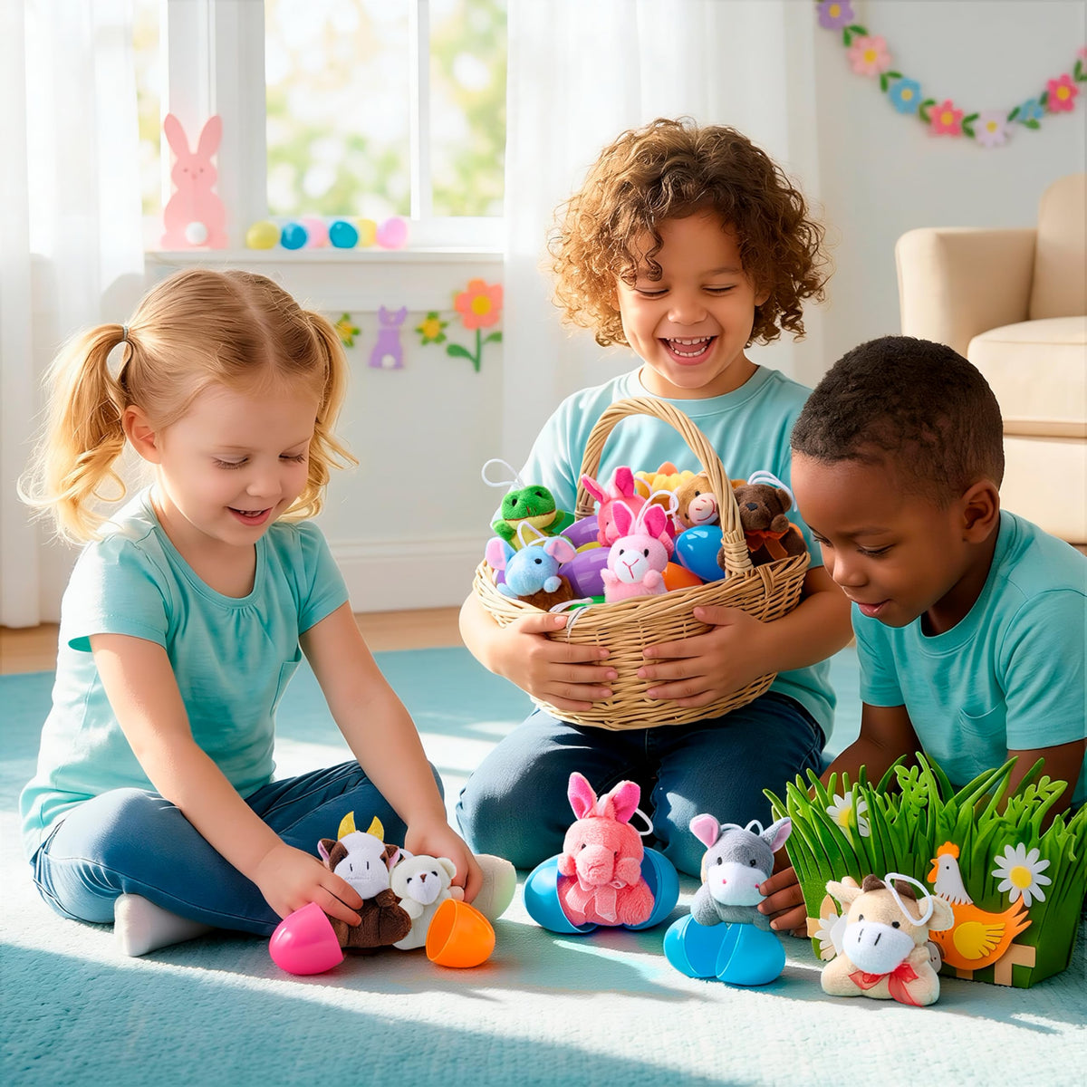 12 Pcs Prefilled Easter Eggs with Plush Toys for Egg Hunt, Party Favors & Classroom Prizes
