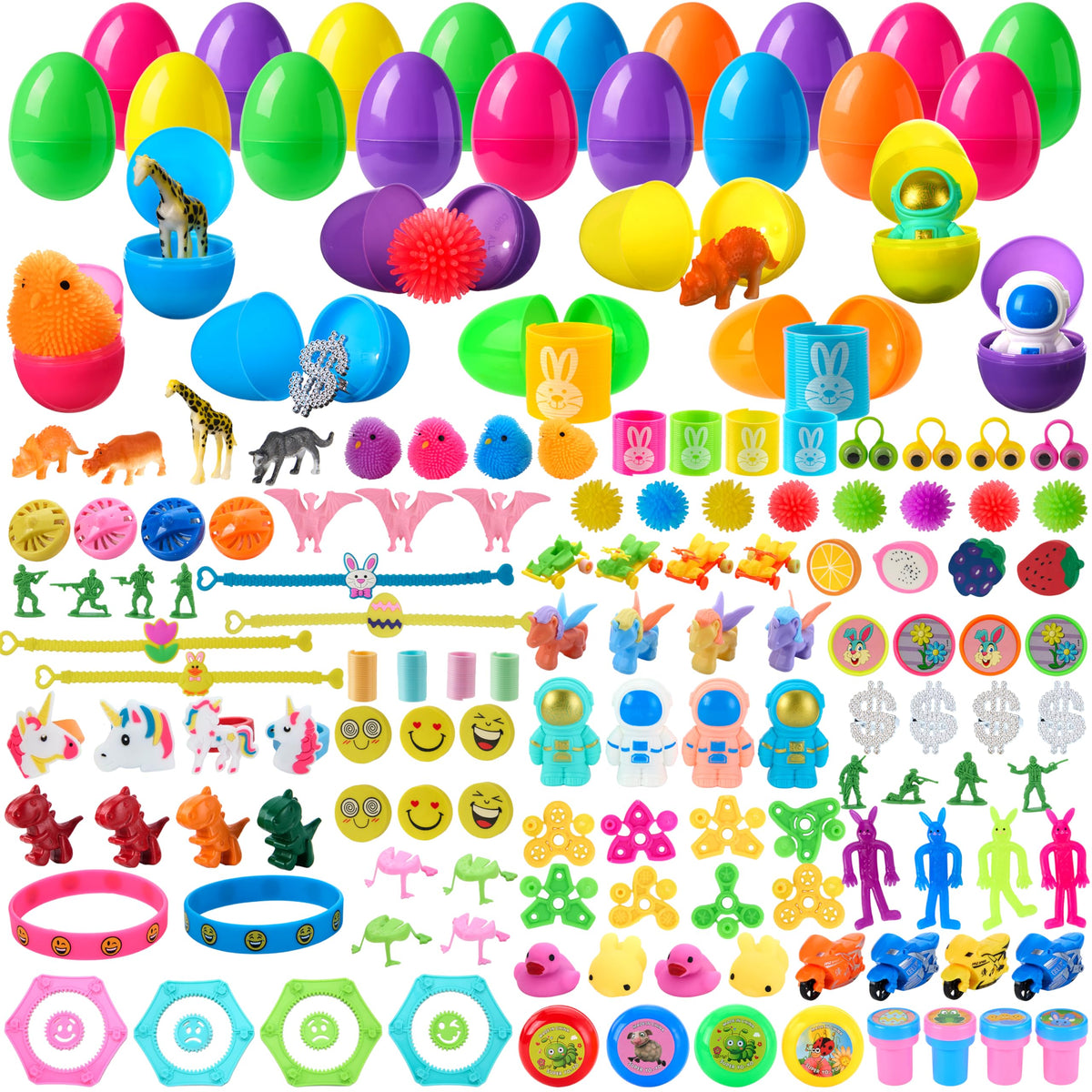 144 Pcs Prefilled Easter Eggs with Toys & Stickers for Egg Hunt, Party Favors & Classroom Prizes
