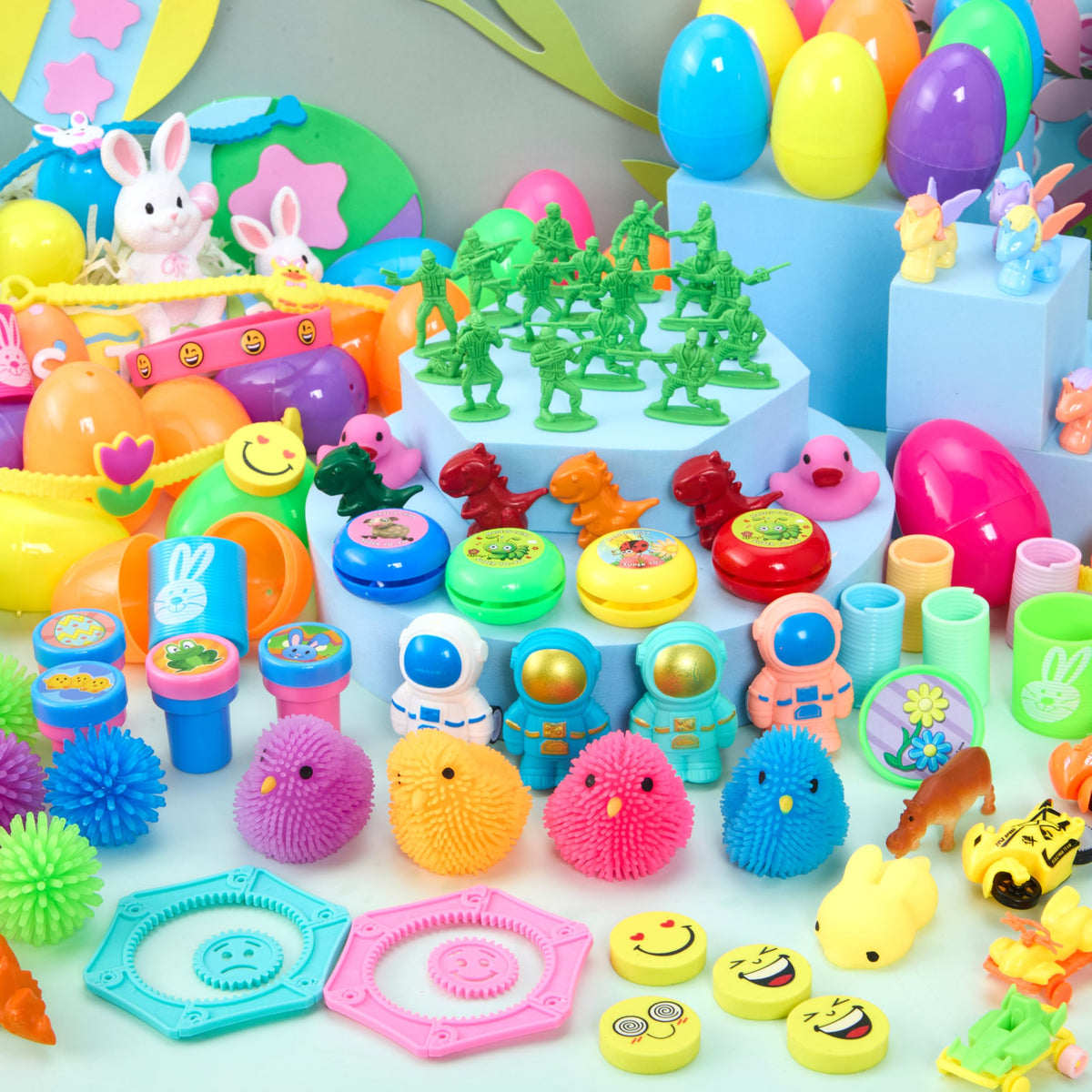 144 Pcs Prefilled Easter Eggs with Toys & Stickers for Egg Hunt, Party Favors & Classroom Prizes