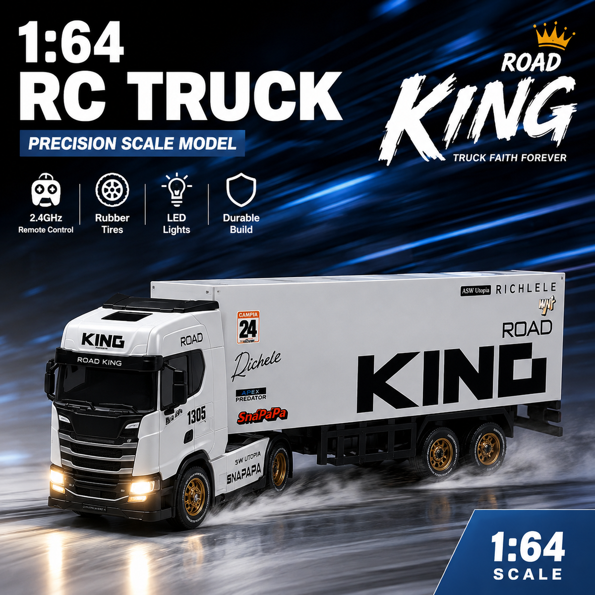 1:64 Scania Container Truck RC Remote-Controlled Alloy Vehicle-NF04