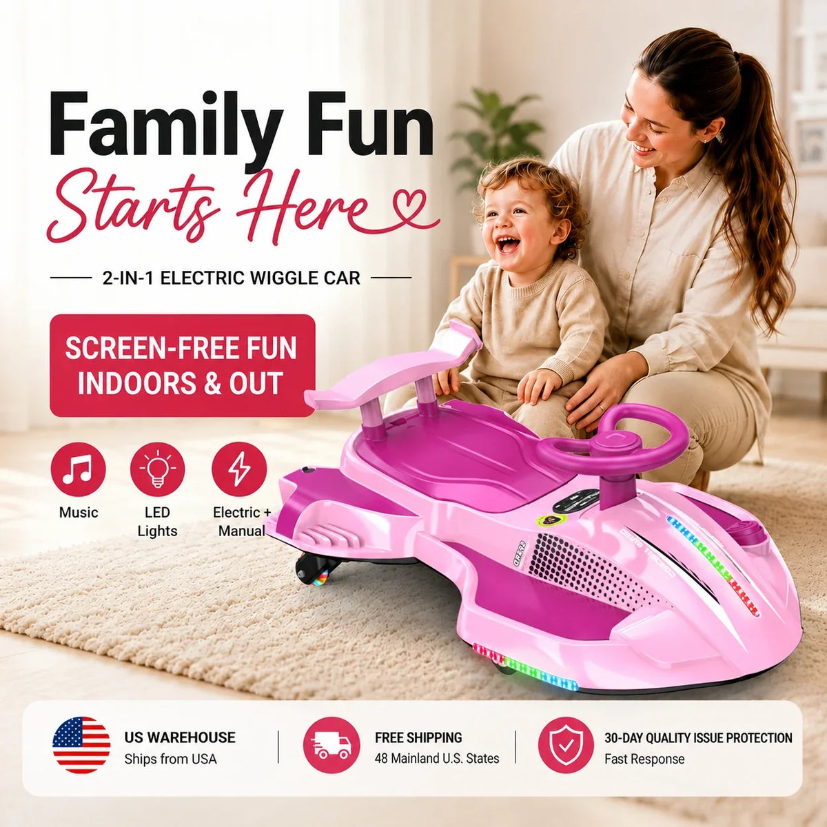 2-in-1 Electric Wiggle Car with Pedal