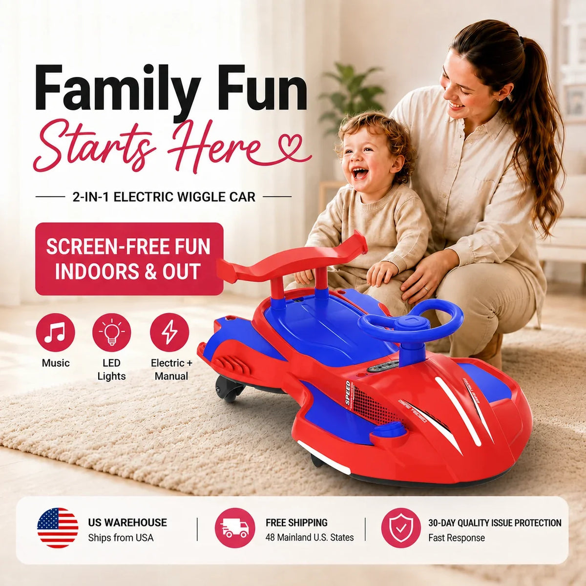 2-in-1 Electric Wiggle Car with Pedal