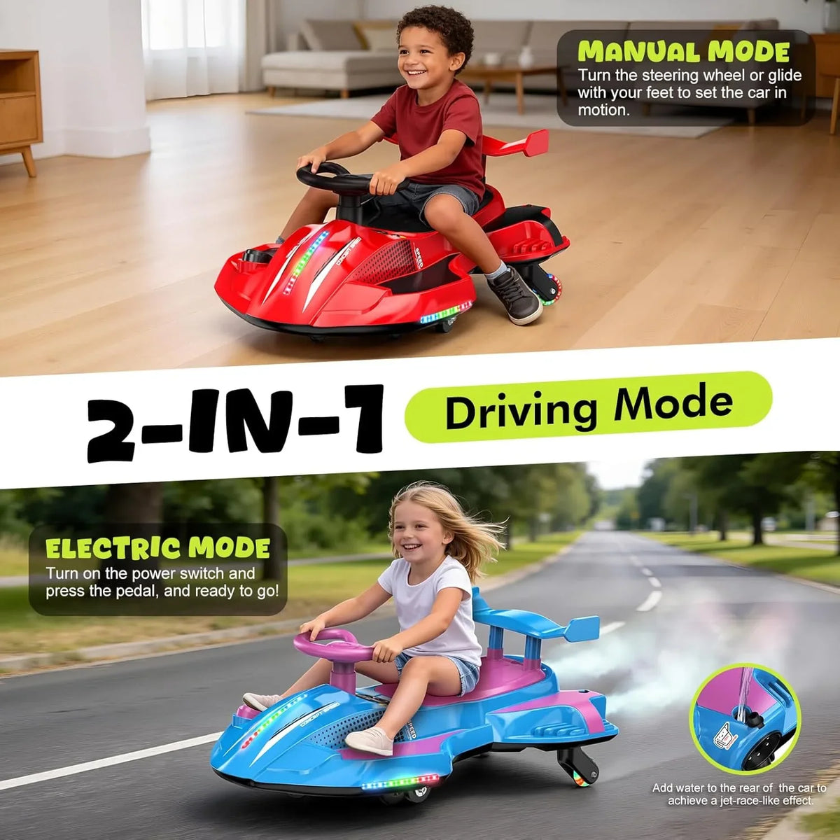 2-in-1 Electric Wiggle Car with Pedal