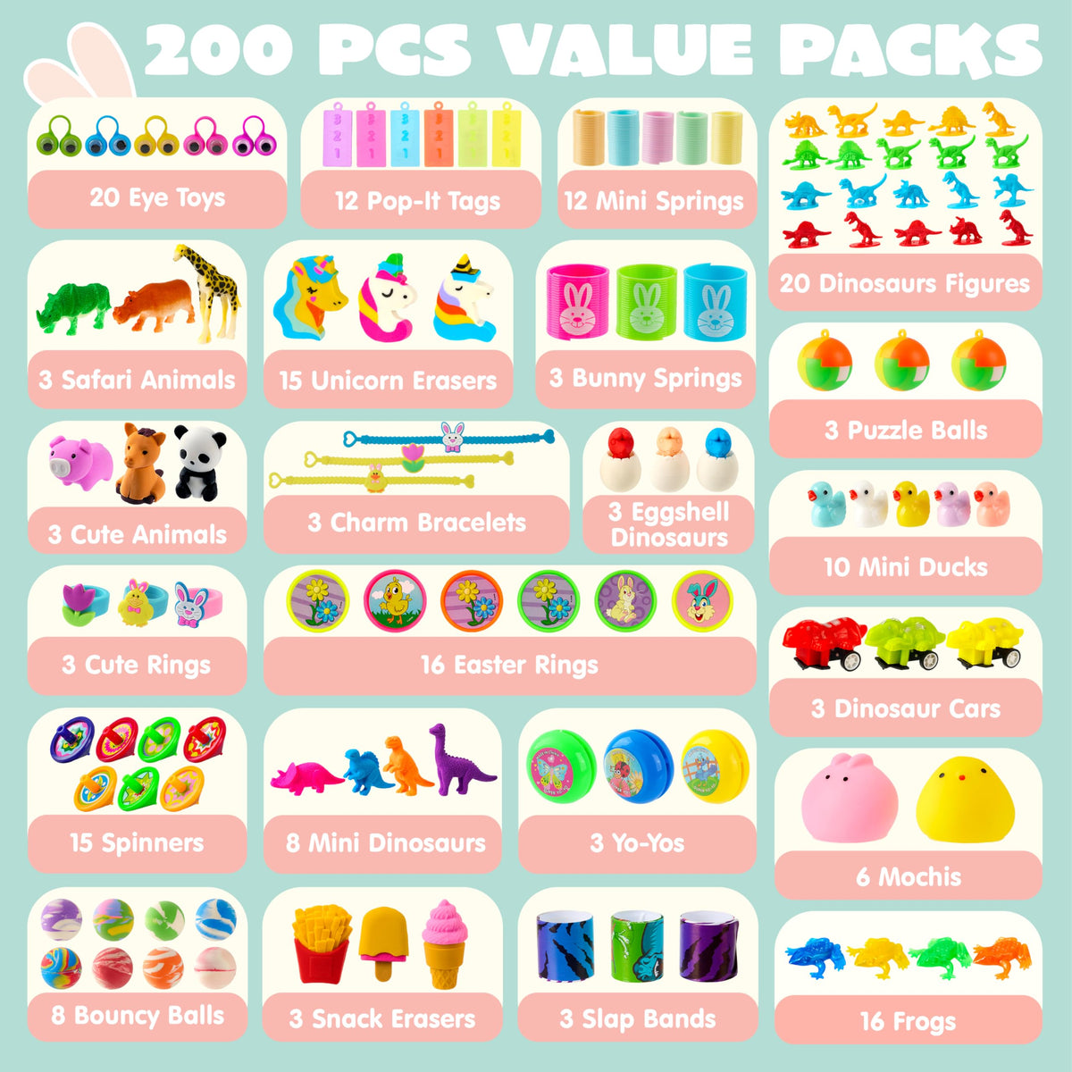 200 PCS Prefilled Easter Eggs with Toys for Easter Hunt & Party Favors