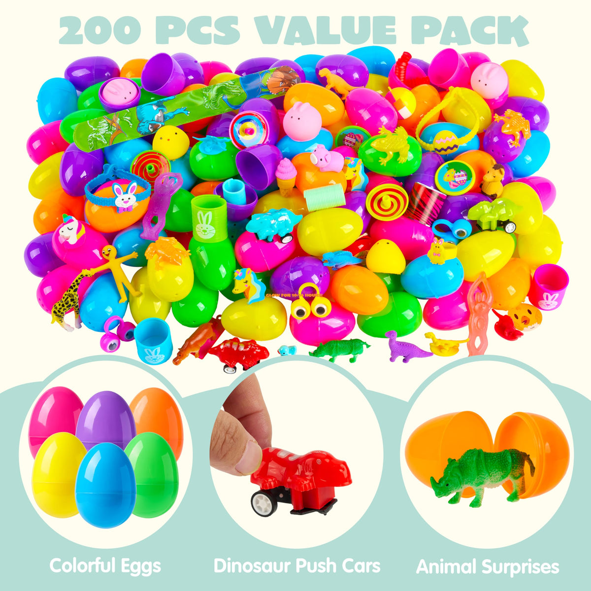 200 PCS Prefilled Easter Eggs with Toys for Easter Hunt & Party Favors
