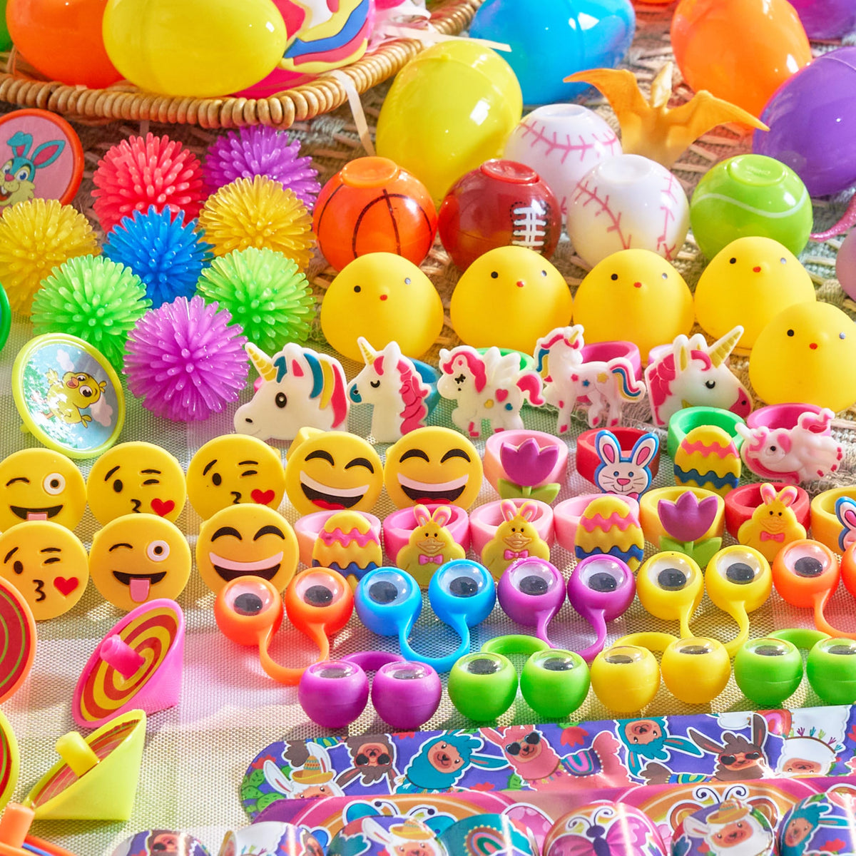 200 Pcs Prefilled Easter Eggs with Toys & Stickers, Easter Party Favors for Kids