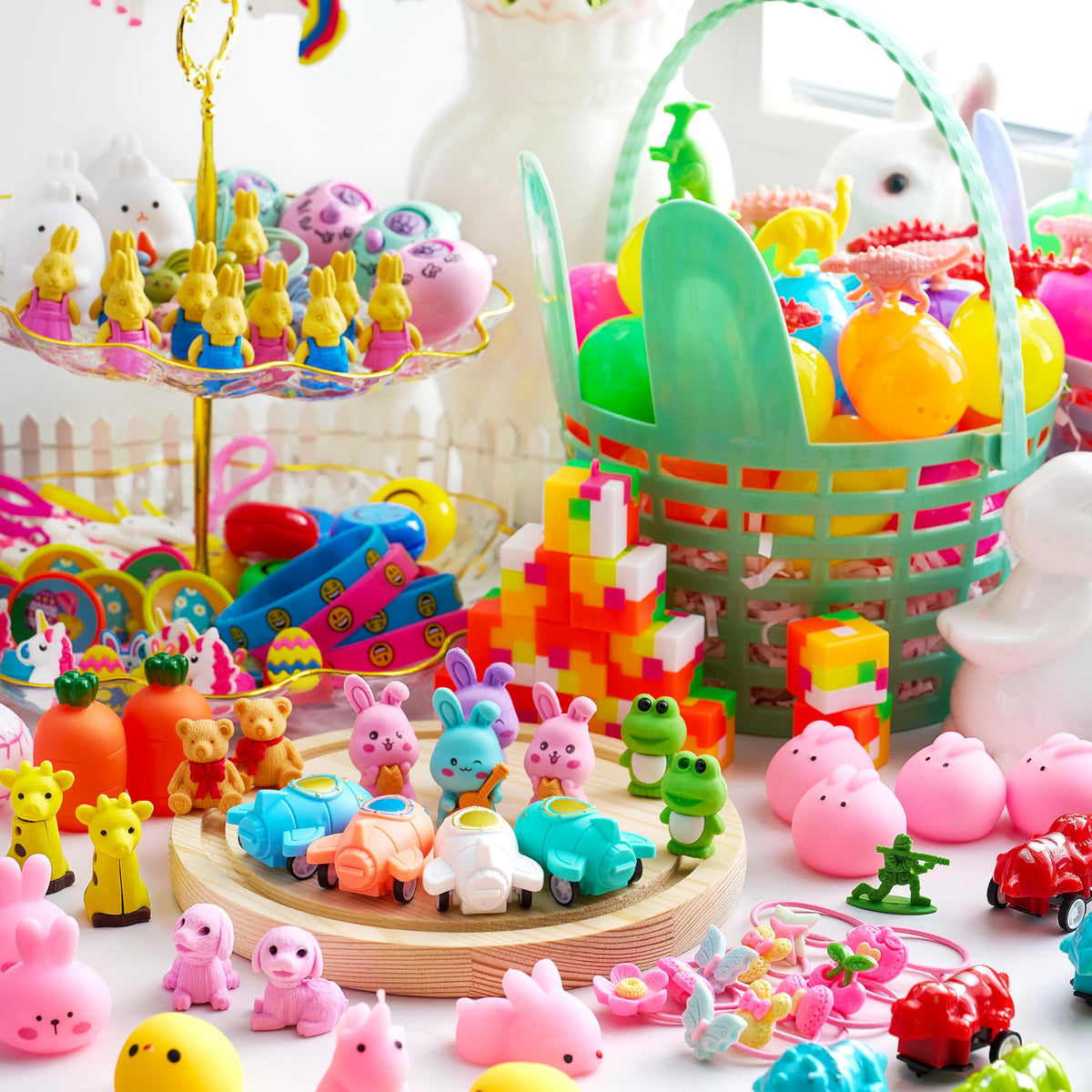 200 Pcs Prefilled Easter Eggs with Toys & Stickers, Easter Party Favors for Kids